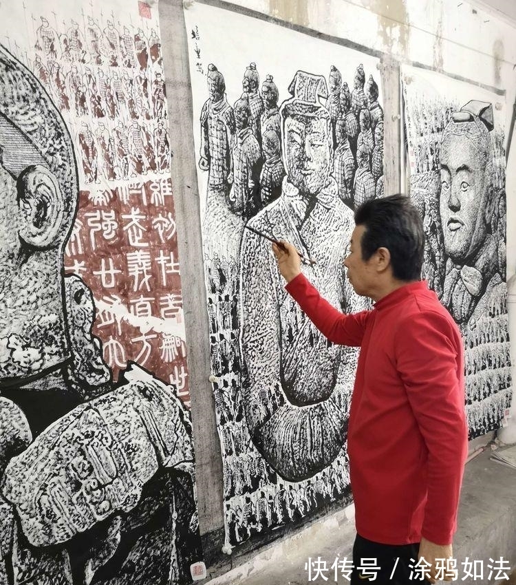 兵馬俑|秦始皇兵馬俑馬培童焦墨組畫,震動畫壇,有目共賞!