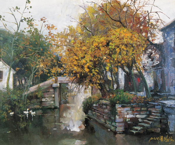 江南水乡#潘鸿海油画中的江南水乡,太有诗意了!