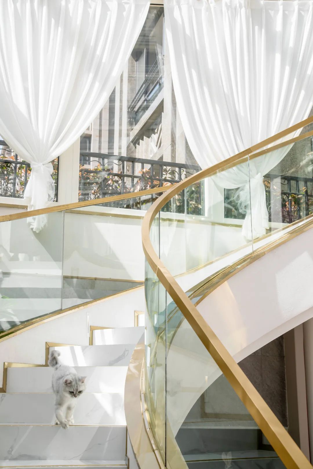 天花|360㎡现代轻奢,有琴房、有舞蹈室,还有独特的楼梯,设计很情趣