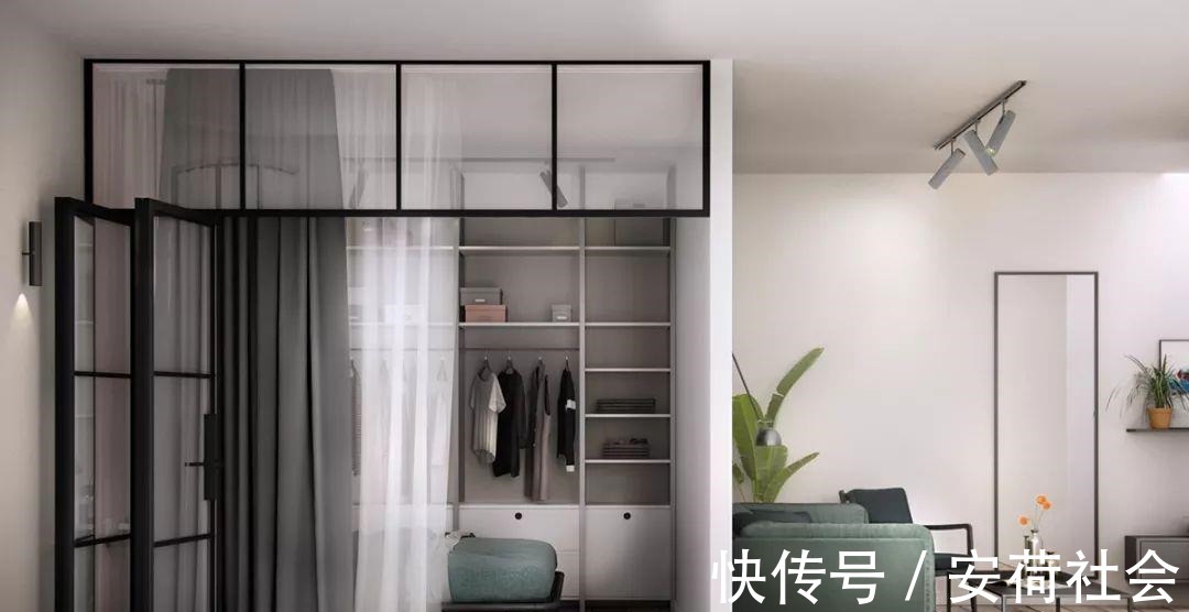 单人椅|46平米小户型公寓,通透明亮不拥挤,卧室用玻璃门隔断