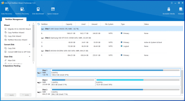 MiniTool Partition Wizard Technician v12.9 中文便携版 – 磁盘分区工具-423下载站