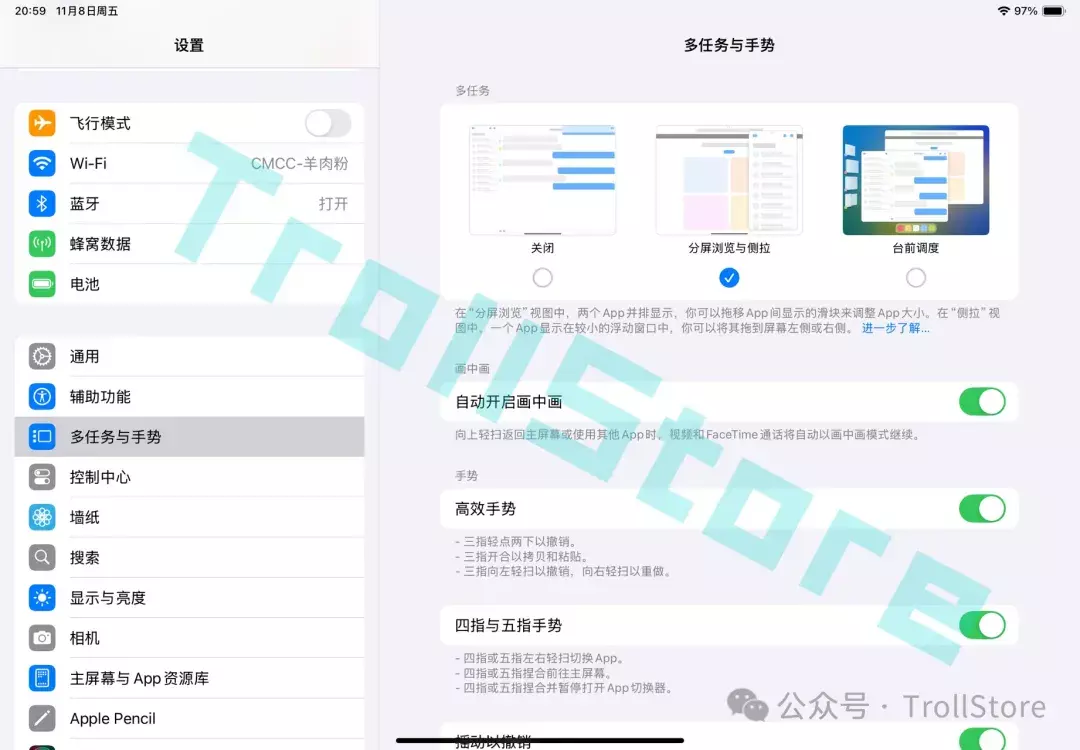图片[15]-如何在不支持台前调度的iPad 上打开台前调度功能？最新系统 开启台前调度分屏方法-资源妙妙屋