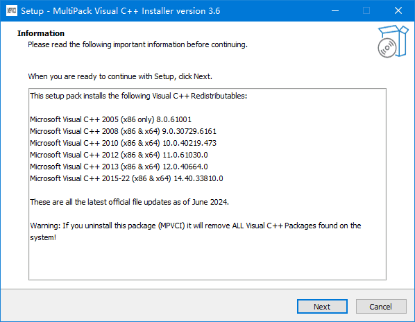 MultiPack Visual C++ Installer v3.7 VC++ 运行库集合包-423下载站